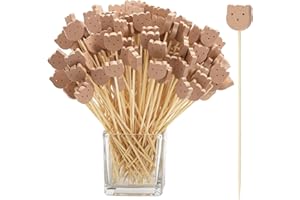 200 Pcs Bamboo Cocktail Picks 4.7 Inch Bear Face Cocktail Sticks Food Picks Garnish Sticks Decorative Toothpicks for Appetize