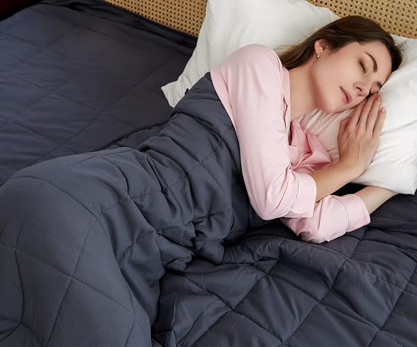 AN COOLING WEIGHTED BLANKETS (15 LBS, 48” X 72”, TWIN SIZE) HEAVY BLANKET FOR ADULT, PREMIUM COTTON WITH NATURAL GLASS BEADS