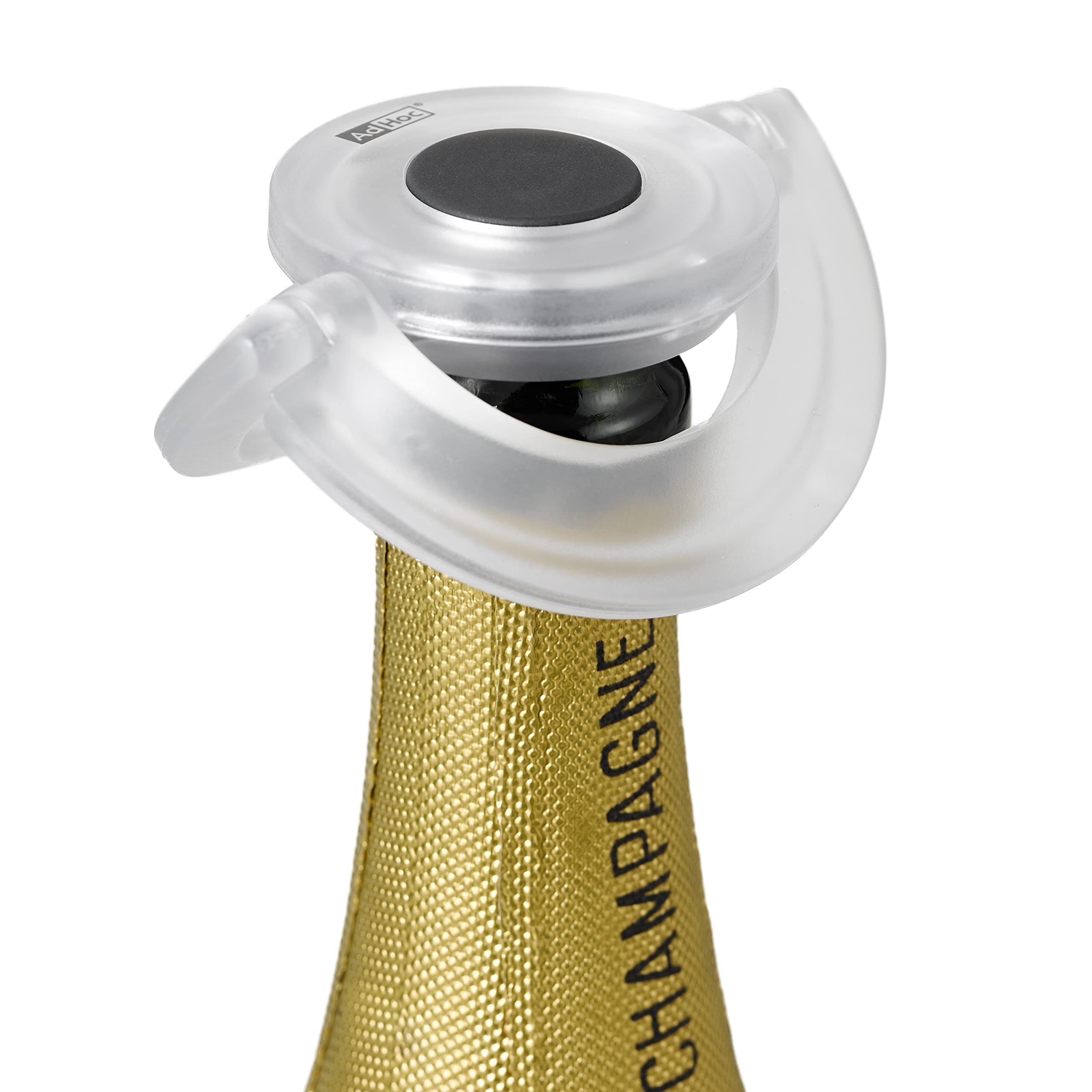 AdHoc Gusto Champagne Bottle Stopper, Fizzy Wine Bottle Stopper, Ultra Flat, Leak Proof, Keeps Fizz, Plastic/Silicone, Ultra Flat, Leak Proof 17mm x 82mm, Clear