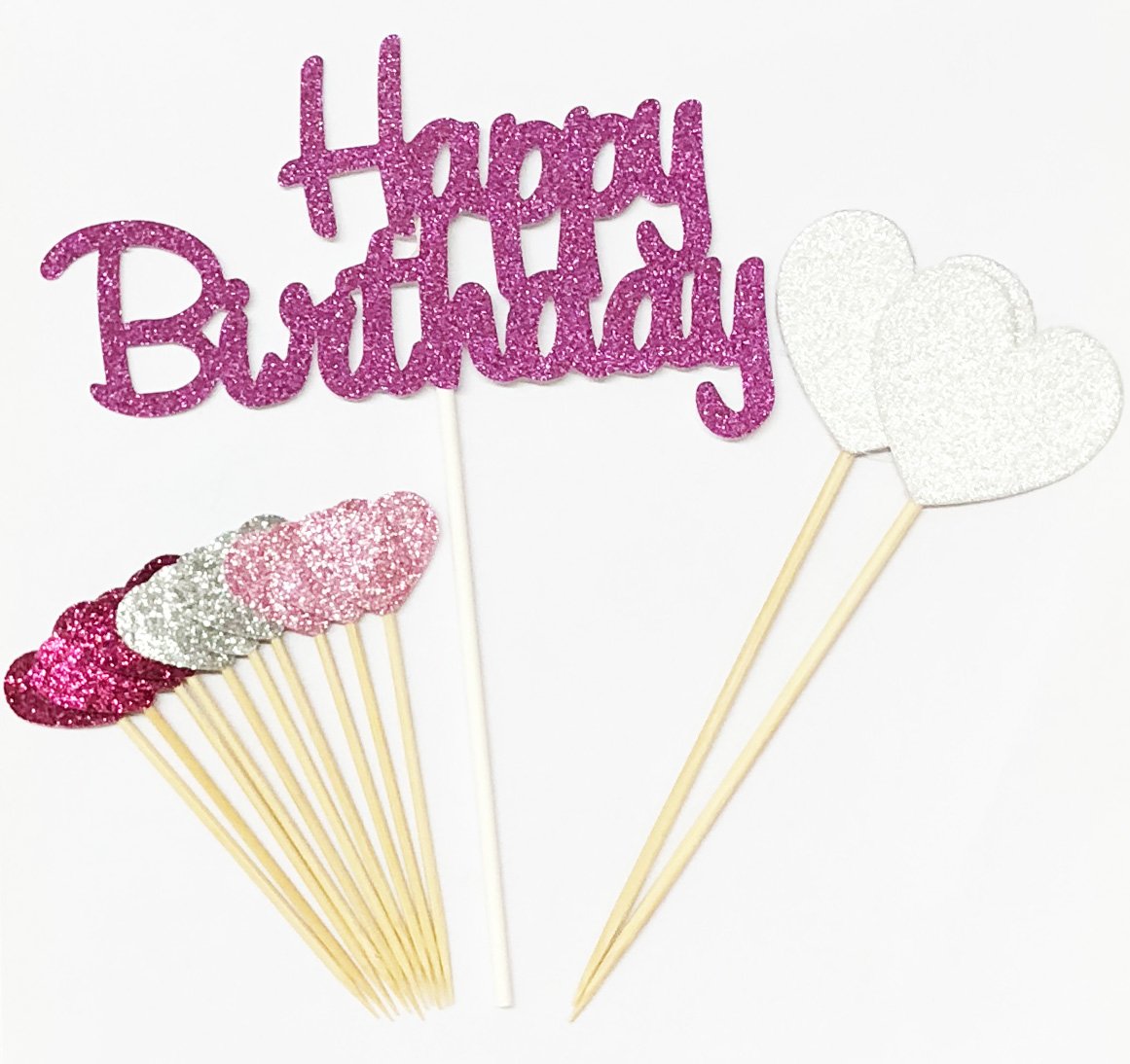 Handmade 13 Counts Glitter Cake Decorating Toppers for Cake Cupcake and Icecream Happy