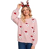 SunnyMelody Women's Cute Christmas Sweater,Santa Hat Snowman Pattern Knit Pullovers,2025 Funny Holiday Party Ugly Xmas Tops