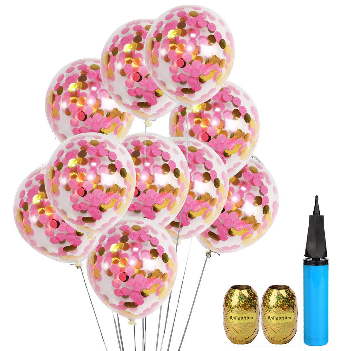 20 Pack Bridal Shower Confetti Balloons Hot Pink and Gold, 12 Inch Clear Latex Party