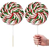 Christmas Giant Swirl Lollipop Candy 2 Pack Red Green White Peppermint | Style Candy Suckers for Holiday Party Favors Stocking Stuffers Decorations