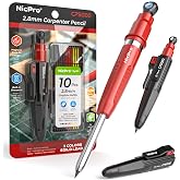 Nicpro 7-in-1 CP5000 Magnetic Carpenter Pencils with Sharpener, Black &amp; Red | Mechanical Construction Pencil+10 Refill, Deep Hole Marker for Construction, Woodworking Pencil, Carpenter Tools for Marking
