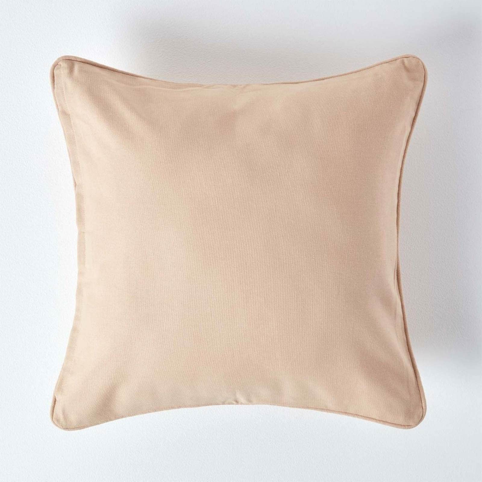 HOMESCAPES - 100% Cotton Plain Beige Cushion Cover - 45 x 45 cm Square - 18 x 18 Inches -Mink Stone Natural - Sofa Cushion Pillow Cover - Washable — image 1