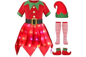 Gomukot Direct Girls Elf Costume Christmas LED Light Up Elf dress Xmas Holiday Party Outfits
