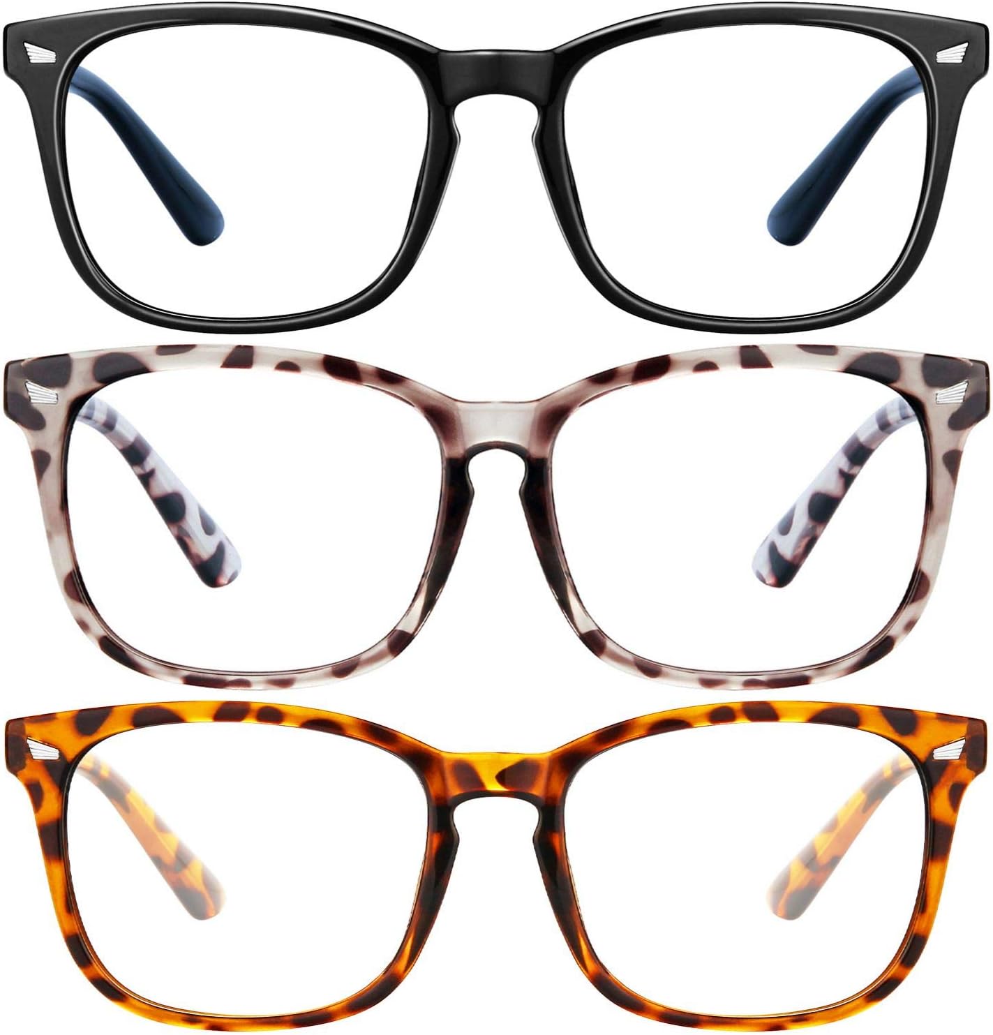 Blue Light Blocking Glasses - 3Pack Computer Game Glasses Square Eyeglasses Frame, Blue Light Blocker Glasses for Women Men, Anti Eye Eyestrain Reading Gaming Glasses Non Prescription