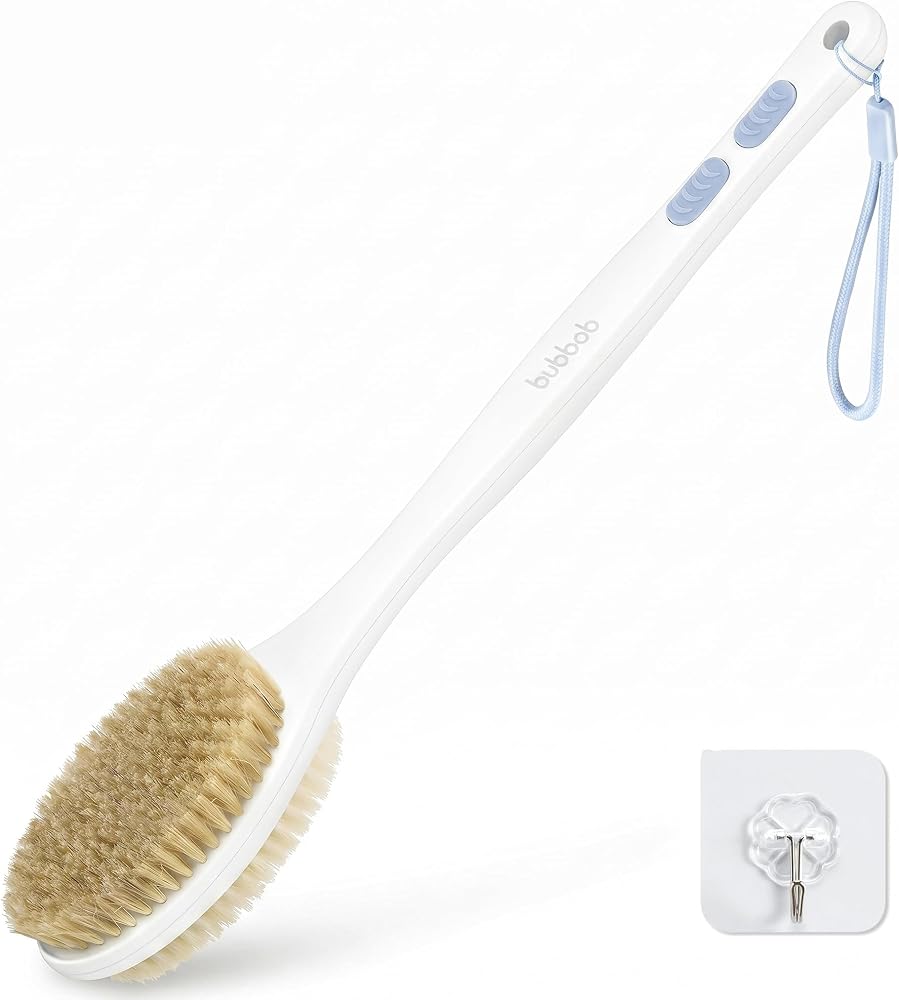 Bubbob Back Scrubber for Shower with Long Handle, Blue | Double Sided Bristles (Stiff & Soft), Anti-Slip Grip, Lightweight -