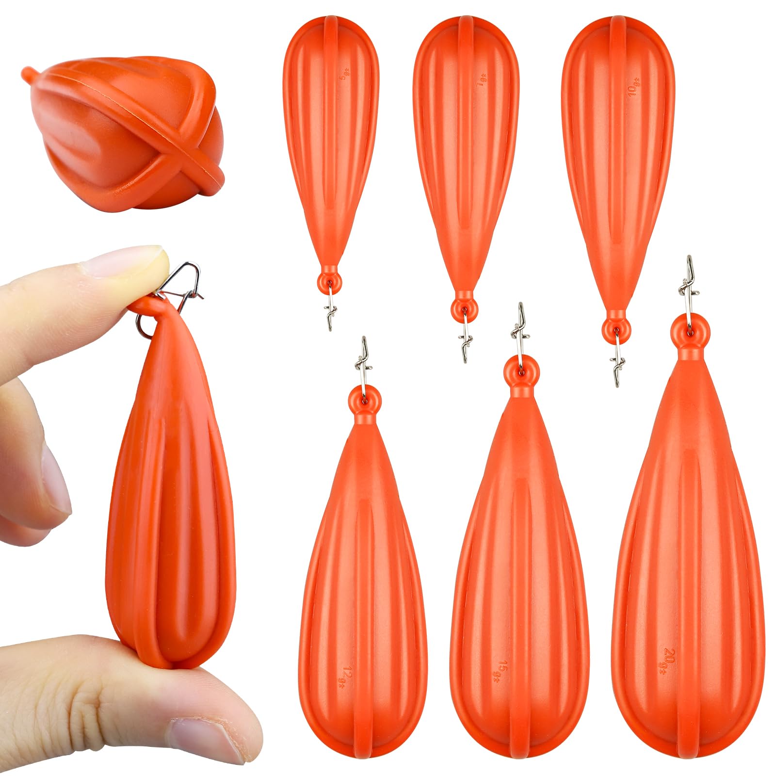6 PCS Fishing Practice Plugs - 6 Mixed Sizes Orange Bait Casting Practice Plug, Suitable for Children to Improve Throwing Skills (1/5 oz, 1/4 oz, 3/8 oz, 2/5 oz, 1/3 oz, 3/4 oz)