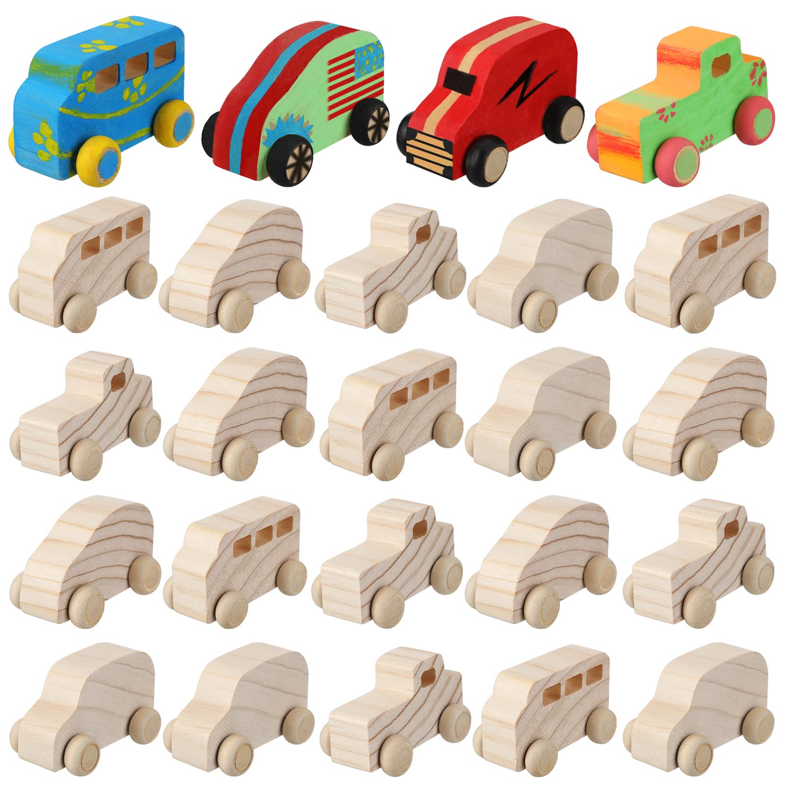 Photo 1 of Chivao 24 Pcs Wood DIY Car Toys, Unfinished Wooden Cars, Paintable Wood Toys, Wooden Crafts for Students Home Activities Craft Projects Easy Woodworking (Novelty Style)