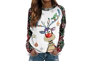 PETYCZEN Ugly Christmas Sweater for Women Cute Reindeer Casual Long Sleeve Shirts Oversized Crewneck Sweatshirts Winter Tops