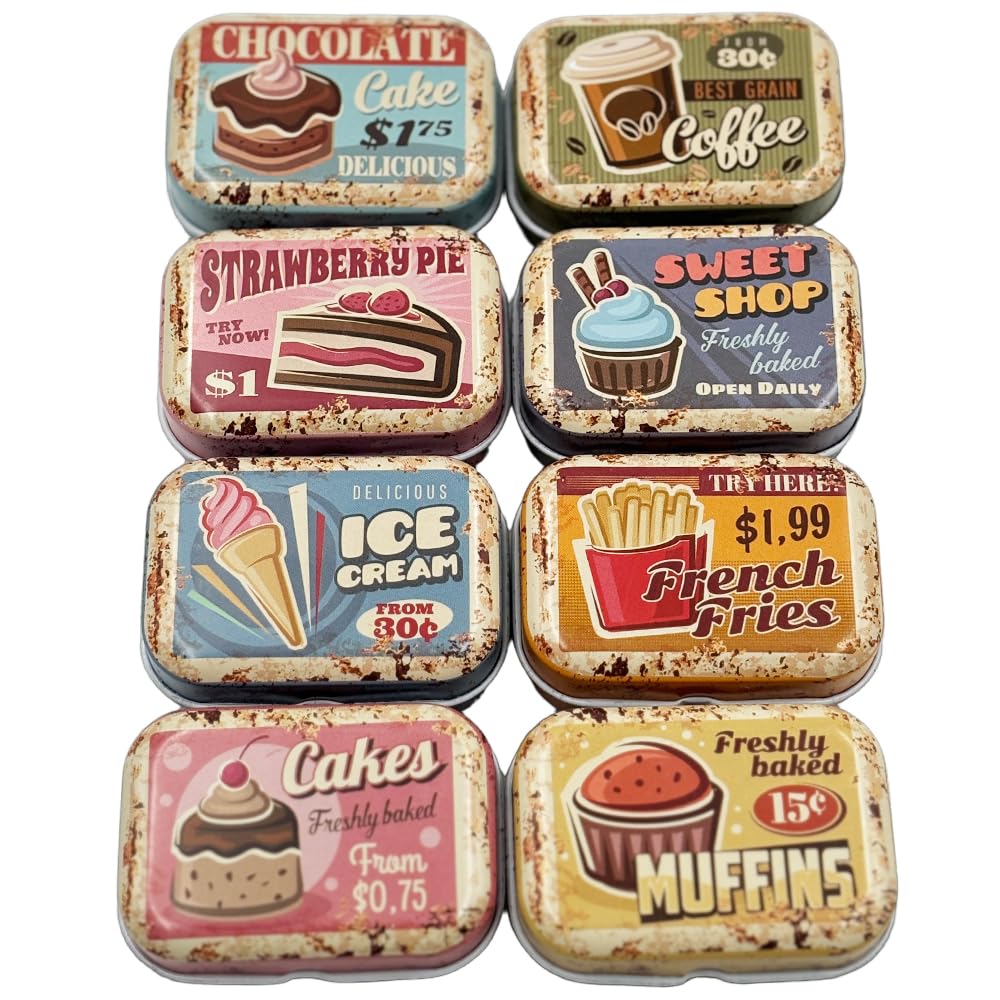 Photo 1 of 8Pcs Mini Butter Dessert Tin Trinket Jewelry Organizer Storage Box Decorative Boxes Vintage Small Metal Tins with Hinged Lids Portable Containers Small Storage Kit,Christmas Stocking Stuffers (Brown)