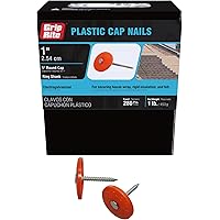 Grip-Rite 1PRCAP1, #12 x 1 Plastic Cap Roofing Nail, Electrogalvanized, Diamond Point Ring Shank, 1lb Box