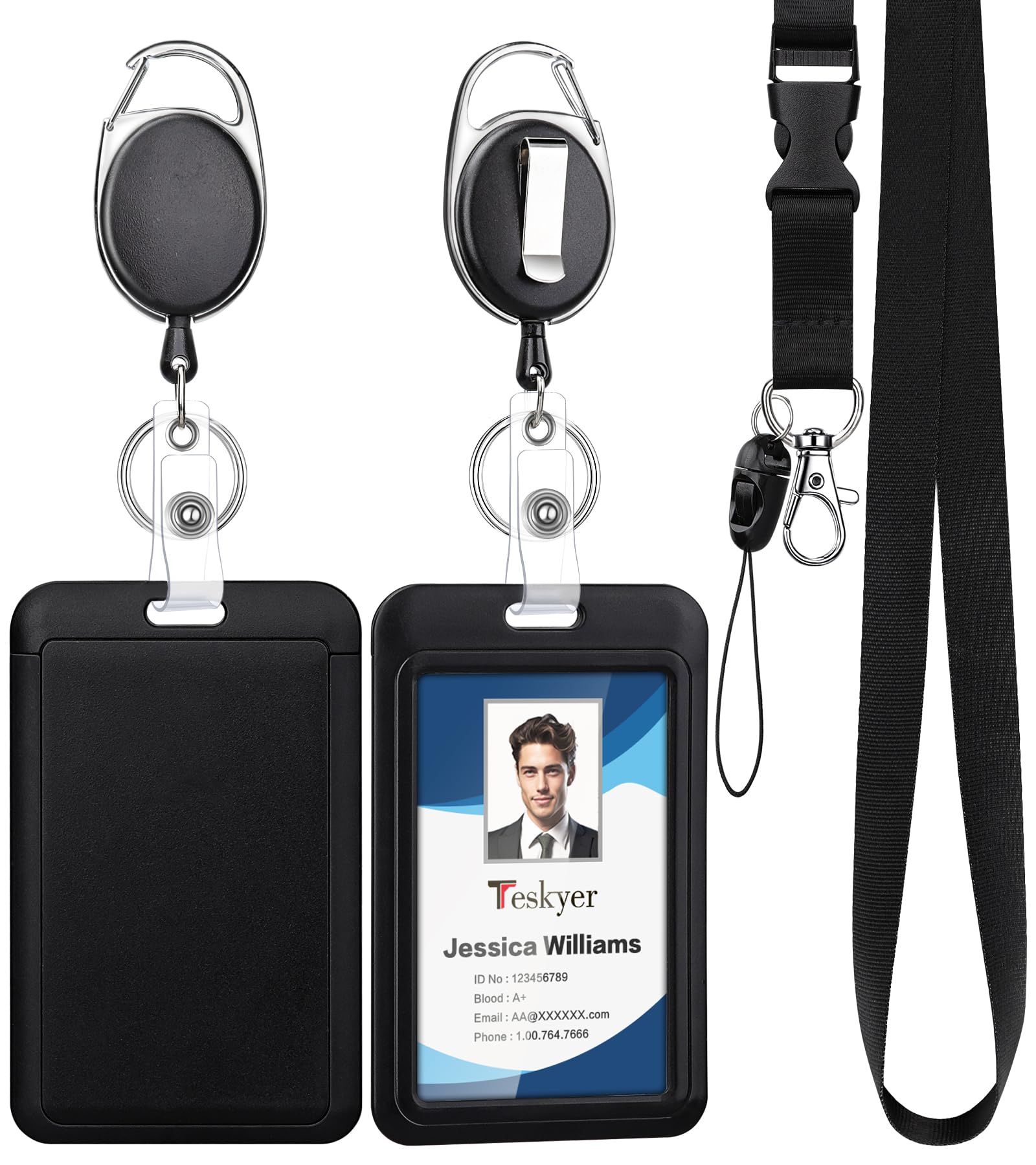 Photo 1 of Teskyer Lanyards for ID Badges Set, 2 ID Badge Holder with 2 Heavy Duty Badge Reel and 1 Detachable Lanyard for Office School Work Name Badges - 5 PCS