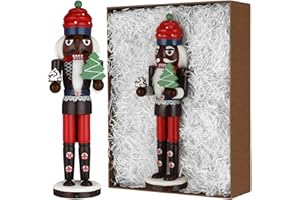 Hungdao 15 Inch Black Christmas Nutcracker Decor Wooden African American King Figure Black Santa Xmas Festive Soldier Nutcracker Christmas Ornaments Gift for Tabletop Holiday Winter Indoor(Tree)