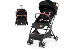 BABY JOY Lightweight Baby Stroller, Compact Toddler Travel Stroller for Airplane, Infant Stroller w/ 5-Point Harness, Adjustable Backrest/Footrest/Canopy, Storage Basket, Easy One-Hand Fold (Black)