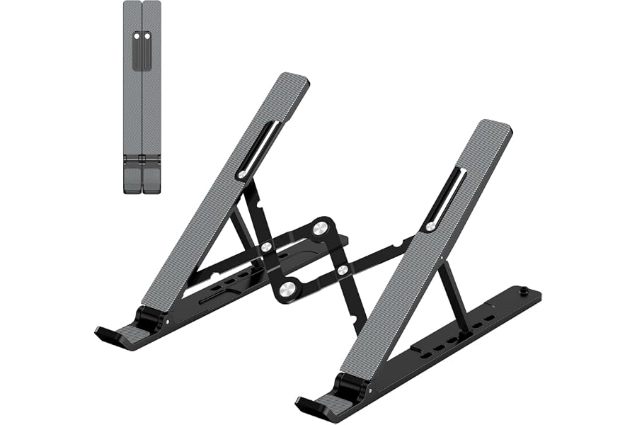 Gogoonike Adjustable Laptop Stand, Portable Laptop Riser for Desk, ABS+Silicone Foldable Ventilated Cooling Notebook Holder Stand for 10-15.6” Laptops, Tablets