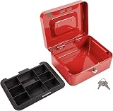 Ashley Housewares Metal Cash Box 20.5cm Red with Keys & Removable Tray view 2