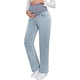 fitglam Women's Maternity Jeans Straight Leg Relaxed Fit Over Belly Pregnancy Denim Work Pants Maternity Clothes with Pockets