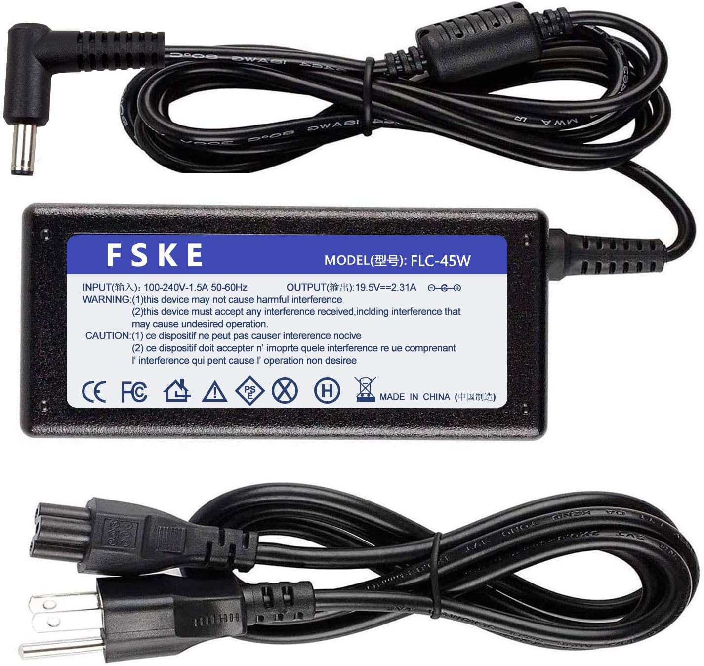 FSKE 45W 19.5V 2.31A AC Laptop Charger for Dell Inspiron 15-3000 15-5000 15-7000 13-7000 17-5000 17-7000 11-3000 13-5000 14-3000 14-5000 Series 5559 5558 5555 3552 Series Charger 4.5x3.0mm