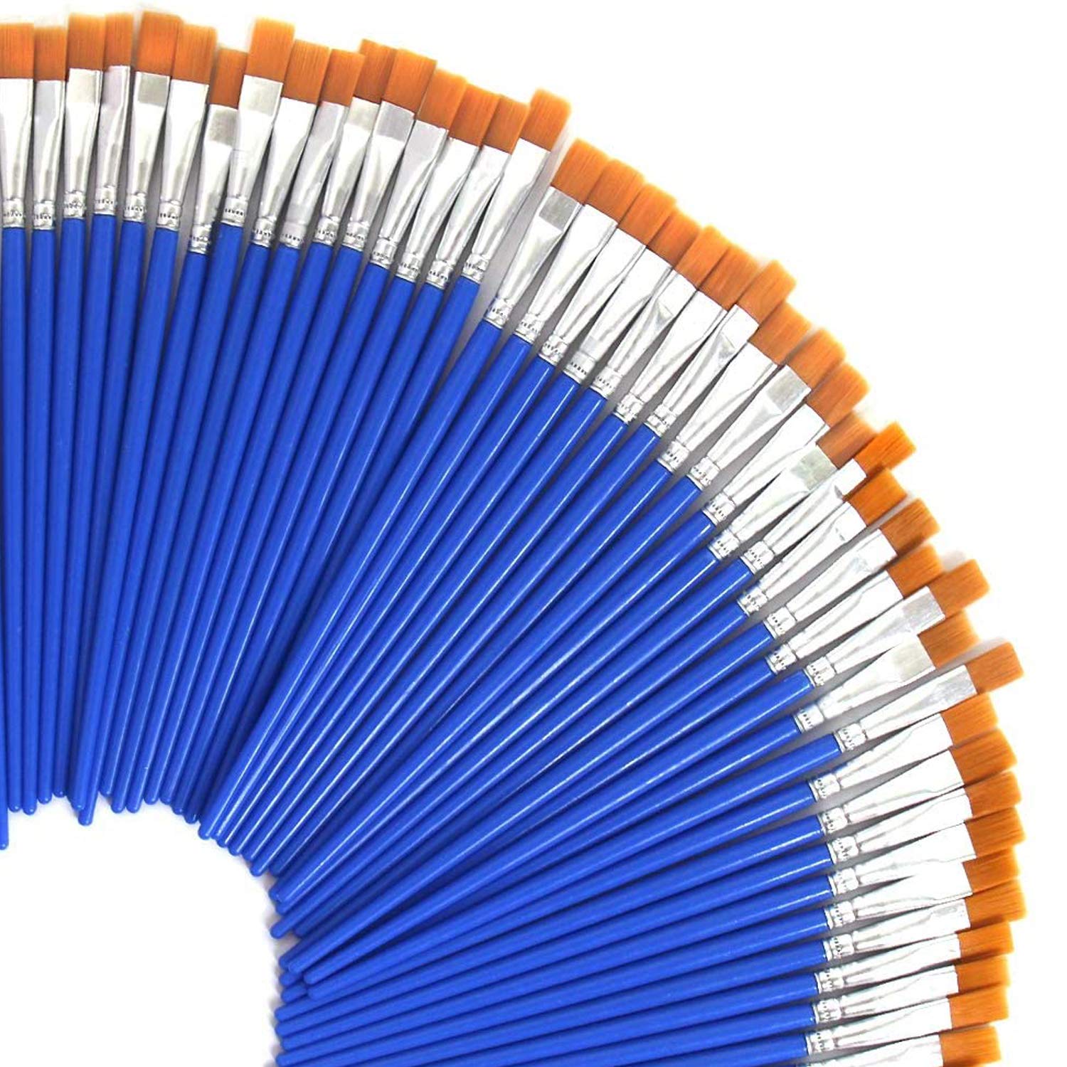 60 Pcs 9mm Wide Flat Paint Brushes Set with Nylon Hair, Small Brush Bulk for Detail Painting, Short Plastic Handle, for Starter, Teens, Adults, Artis