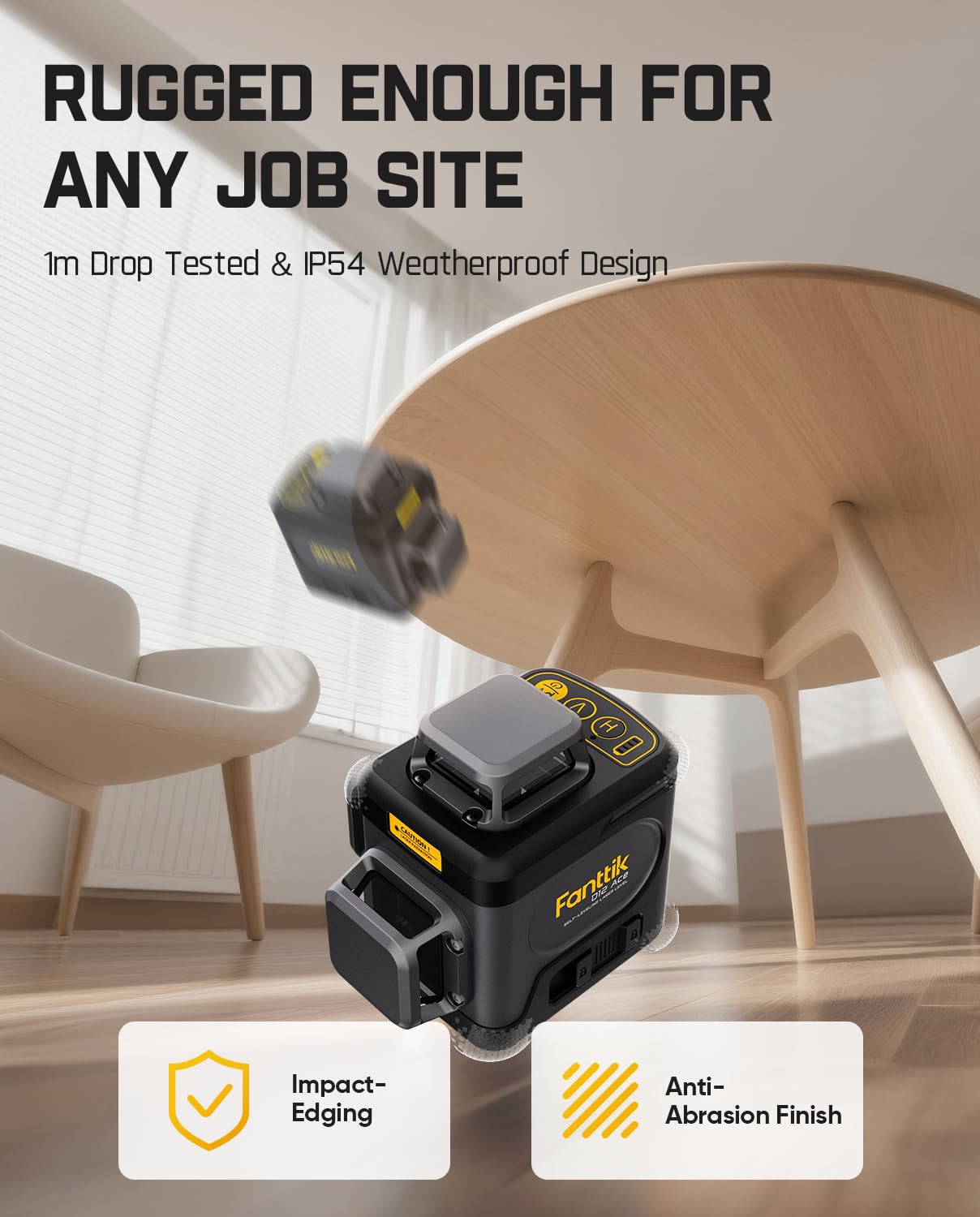 Fanttik D12 Ace Laser Level 360 Self Leveling, 3x360° Rechargeable 3D Green Cross Laser, Outdoor Pulse Mode, IP54 Durable, Easy to Use for Construction and Picture Hanging