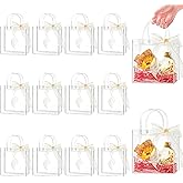 Ohuimrt 30 PCS Clear Plastic Gift Bags with Handles, 6.89 x 6.89 x 3.54 Inches Reusable Party Favor Bags with Ribbon Transparent Gift Wrap Bags Bulk for Weddings Birthdays