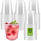 Soelomu 12 oz Disposable Stemless Wine Glasses, 50 Pcs Crystal Plastic Cocktail Cups Clear Classic Cold Drinking Party Glasses for Wedding Gathering Birthday Meeting (Clear)