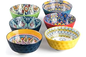 Porcelain Cereal, Soup Bowls Set of 6-25 Oz Colorful Serving Bowls for Salad, Pasta, Oatmeal, Dessert, Dishware, Microwave & 