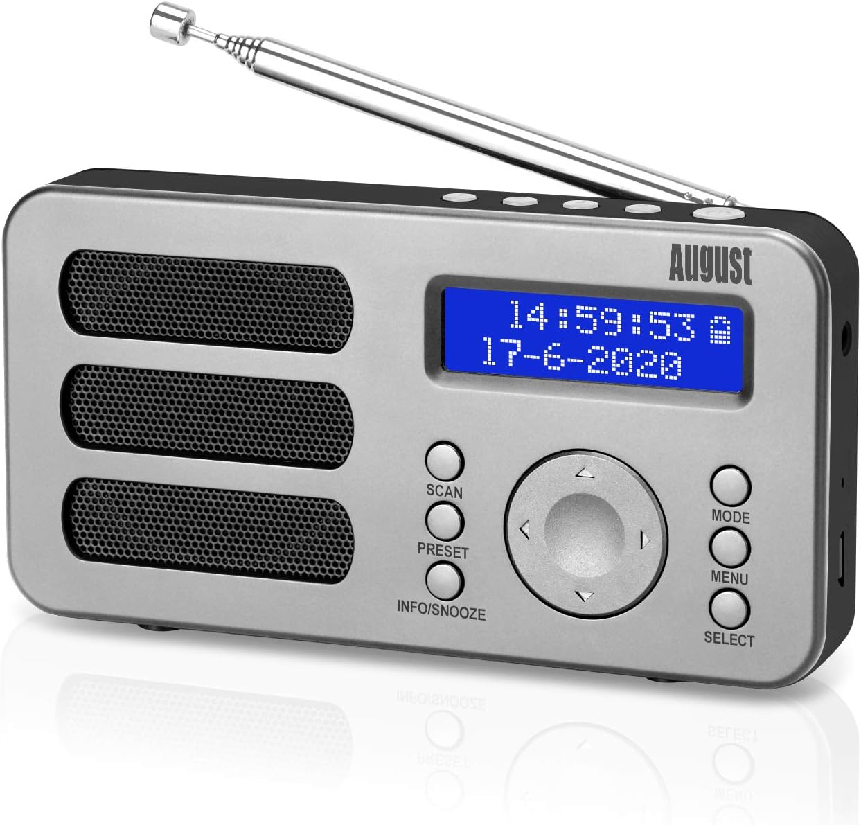 August MB225S Portable DAB/DAB+/FM Digital Radios, Rechargeable Small Radio with 40 Station Presets, RDS