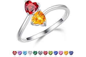 Iefil Adjustable Birthstone Rings for Women - 925 Sterling Silver Double Birthstone Rings, Anniversary Birthday Gifts for Women, Personalized Gifts, Jewelry Gifts for Wife Mom Girlfriend