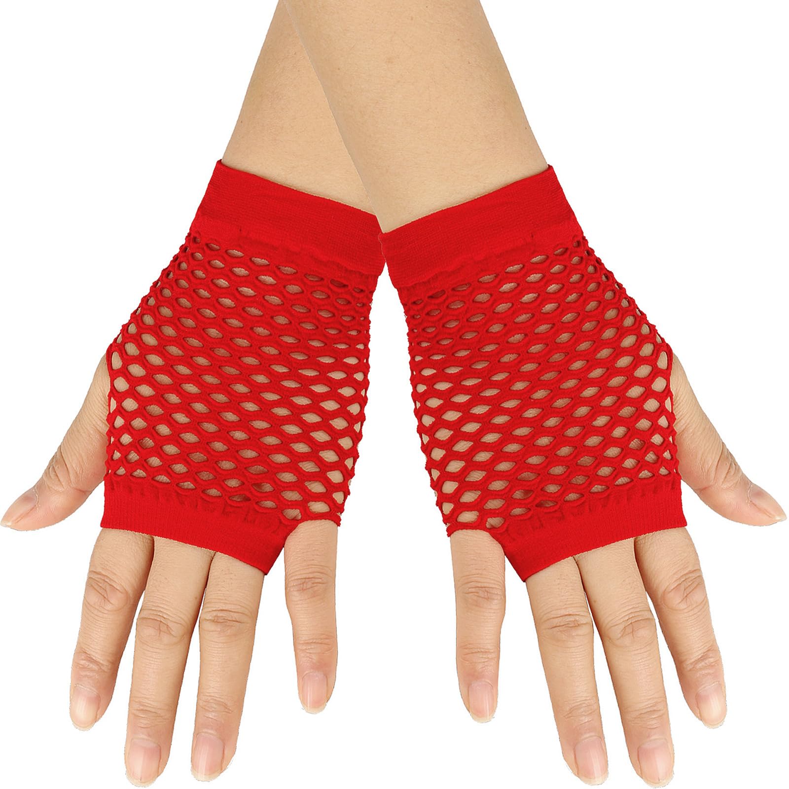 YeeHeen Short Fishnet Gloves for Women Punk Fingerless Mesh Glove Red