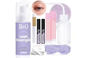 B&QAUGEN Lash Shampoo Kit Lash Cleaning Kit 50ML Lash Bath Kit Lash Wash for Eyelash Extensions Lash Remover Mascara Brush with Hairband Portable Eyelash Cleanser for Home Use (50ML Shampoo Kit)