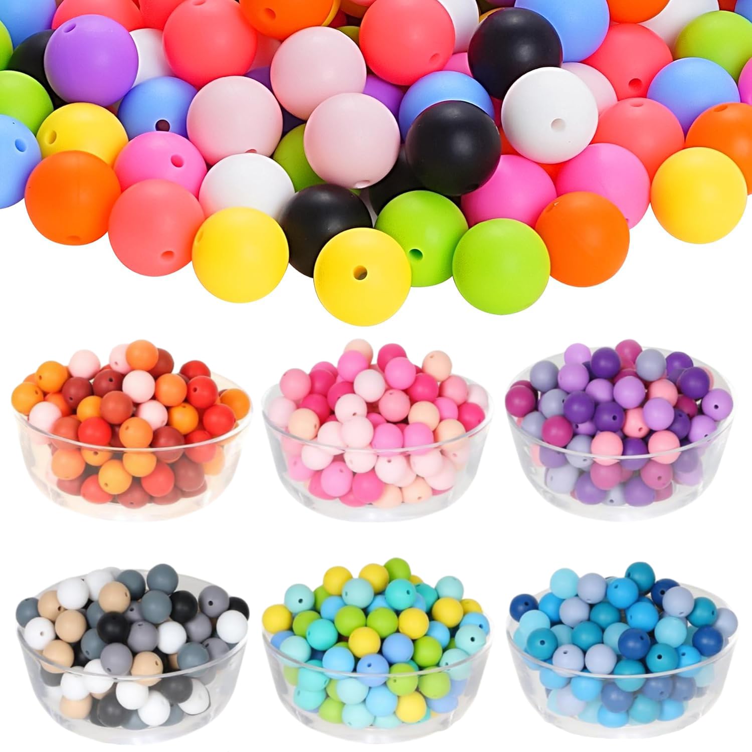Acidea Silicone Beads for Keychain Making, 240pcs 15mm Round Beads, 30 Colors for DIY Jewelry Making Supplies