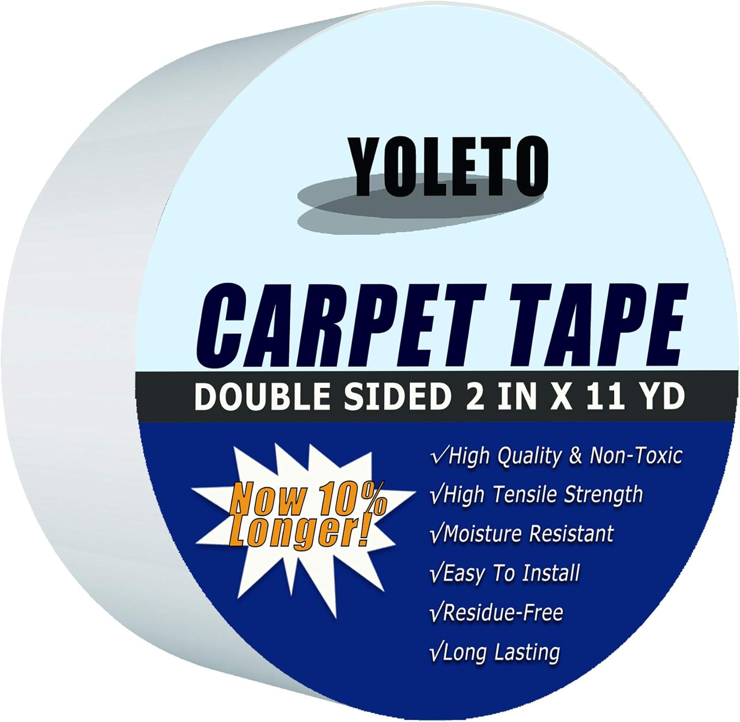 Double Sided Carpet Tape for Area Rugs, Heavy Duty Sticky Adhesive Rug Gripper for Hardwood Floors, Outdoor Rugs, Pads, Mats, Stair Treads Non-Slip (2 Inch x 11Yards) - - 