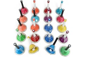 EMUS 20-Note Junior Handbells with Push Knobs - Color-Coded Handbells | Push Knob and Traditional Swing | 5, 8, 13 and 20-Not