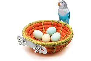 Acsist Bird Nest for Cage,Parrot Breeding Nest,Handwoven Cotton Rope Parakeet Bed,Canary Nesting House for Budgie,Finch,Cockatiel,Conure,Lovebird, Small Birds,Orange&Yellow
