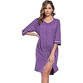 COLORFULLEAF Women's 100% Cotton Robe Lightweight 3/4 Sleeve Zip Front Robes Soft Knee Length Bathrobe Housecoat