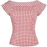 YARN & INK Women's 1950s Vintage Pinup Tops Back Bow Tie Cute Rockabilly Work Formal Shirt, Casual Blouse for Women