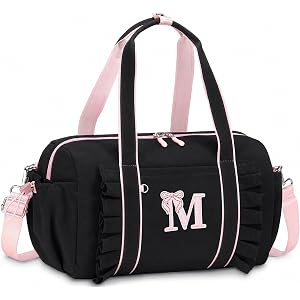 LEDAOU Dance Bag for Girls, Initial Ballet Duffle, Travel and Overnight Bag | 13-inch personalized dance duffle with 2 compar