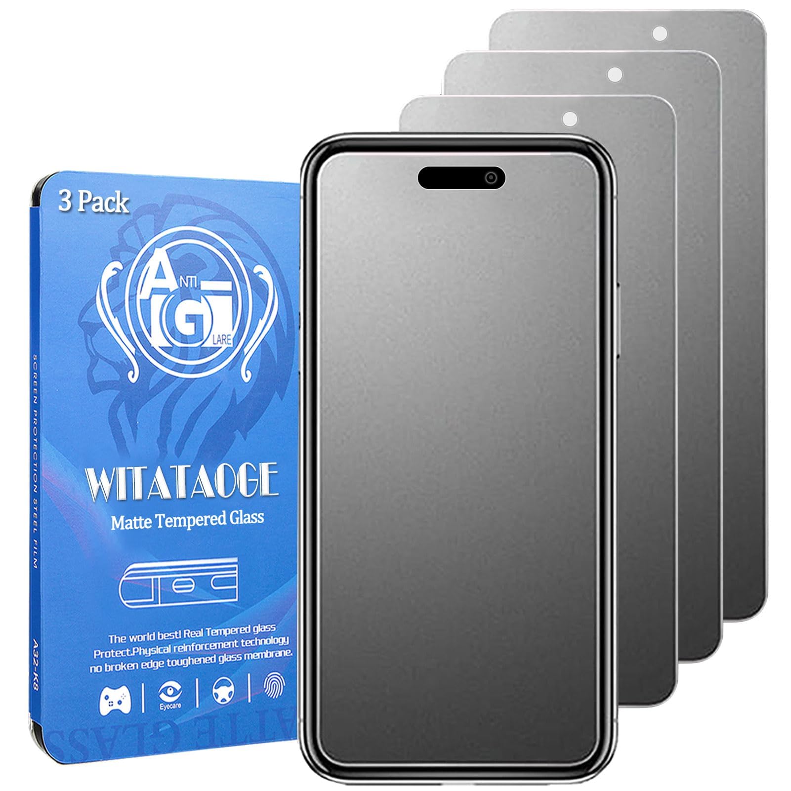 WITATAOGE 3 Pack Matte Screen Protector for iPhone 17/17 Pro Matte Tempered Glass Anti-Fingerprints Anti-Glare Anti-Scratch 9H Hardness for iPhone 17/17 Pro, 6.3"