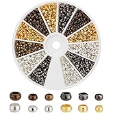 PH PandaHall 1832pcs 4 Colors 3 Sizes Rondelle Crimp Beads, 2/2.5/3mm Brass Clamp End Spacer Beads Metal Spacer Stoppers Beads Tiny Beads Beading Supply for DIY Jewelry Necklace Bracelet Craft Making