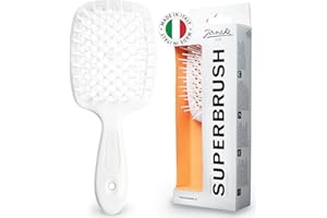 JÄNEKE Janeke Original Patented Superbrush Detangler Brush Anti-static Hairbrush Easy For Wet or Dry Use Flexible with Nylon Bristle Great for All Hair Types - Long Thick Curly (White)