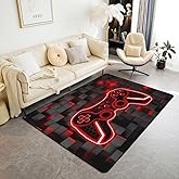 Feelyou Kids Gamer Area Rug 3x5 Red and Black Rugs for Living Room Bedroom for Boys Teens Room Decor Gaming Ombre Decorative Rug Set Geometric Square Indoor Floor Mat