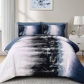 Dinjoy Ombre Blue Comforter Set Full Size Gradient Navy Blue Black Boho Bedding Set for Teen Men Women 7 Pieces Bed in A Bag Bohemian Bed Set with Comforter, Sheets, Pillowcases & Shams