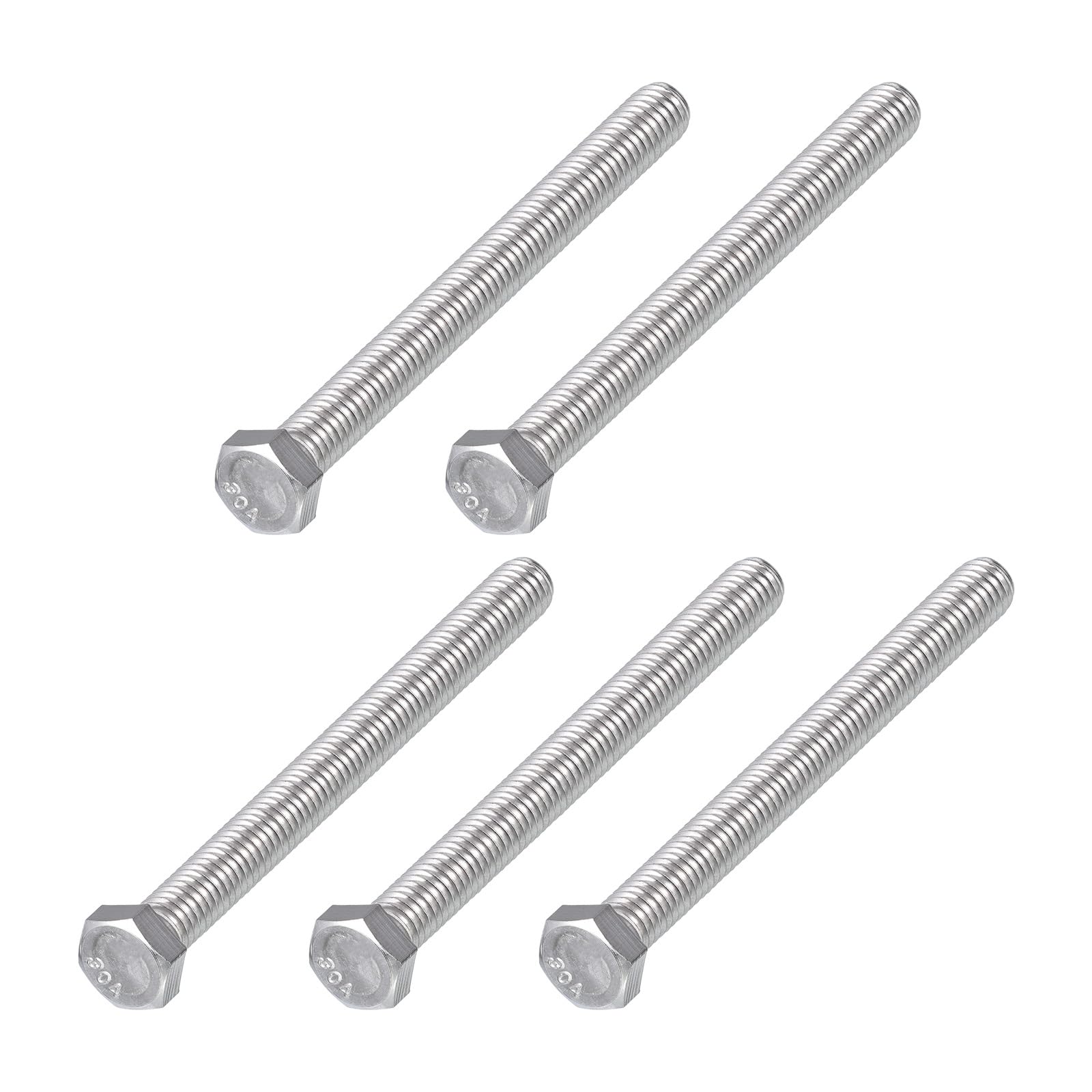 METALLIXITY Hex Head Bolts (3/8-16 x 4") 5Pcs, 304 Stainless Steel 18-8, Fully Threaded, External Hex Drive, Plain Finish, Hex Head Screw Bolt, Silver