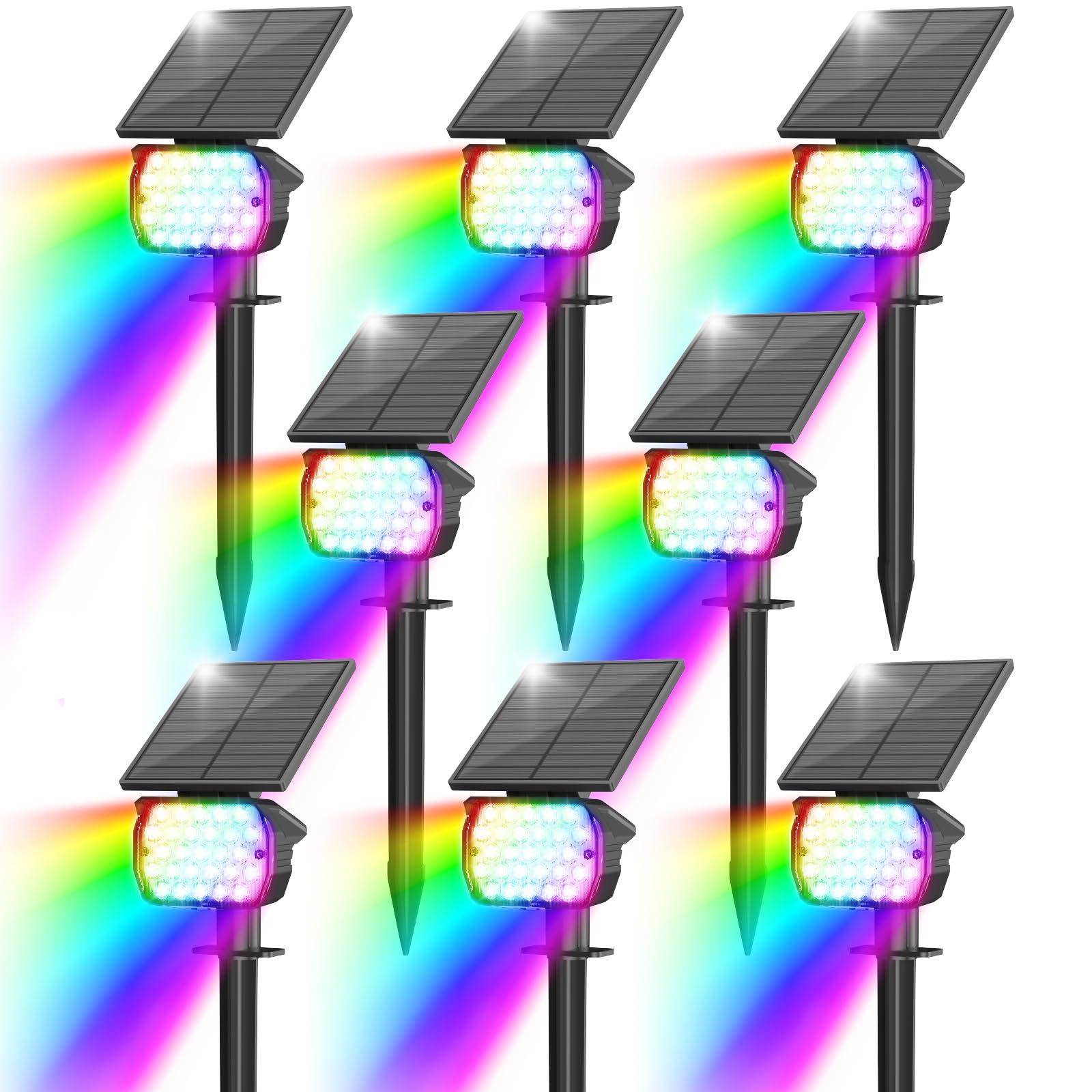 Photo 1 of VOLISUN Solar Landscape Spotlights Adjustable Outdoor, Uplights Solar Waterproof IP67, Spot Lights Solar Powered for House,Tree,27 LED with 6 Colors Changing(8 Pack- RGB)
