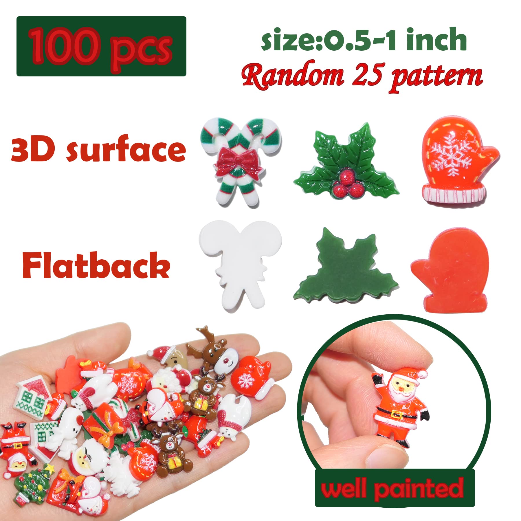 Christmas Resin Charms for Crafts,100 Pcs Flatback Slime Charm Beads Miniature Ornaments for Christmas Embellishments,Craft Supplies and Mini Christmas Decorations