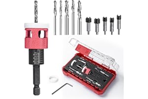 SUPTYGS 5PCS Hex Shank Countersink Drill Bit Set with Low Friction Depth Stop, 1/8" 9/64" 5/32" Drill+3/8” 82° Counter-Bore,11/64" 3/16" Drill+ 1/2" 82° Counter Bore,HSS M2 Tapered Bits