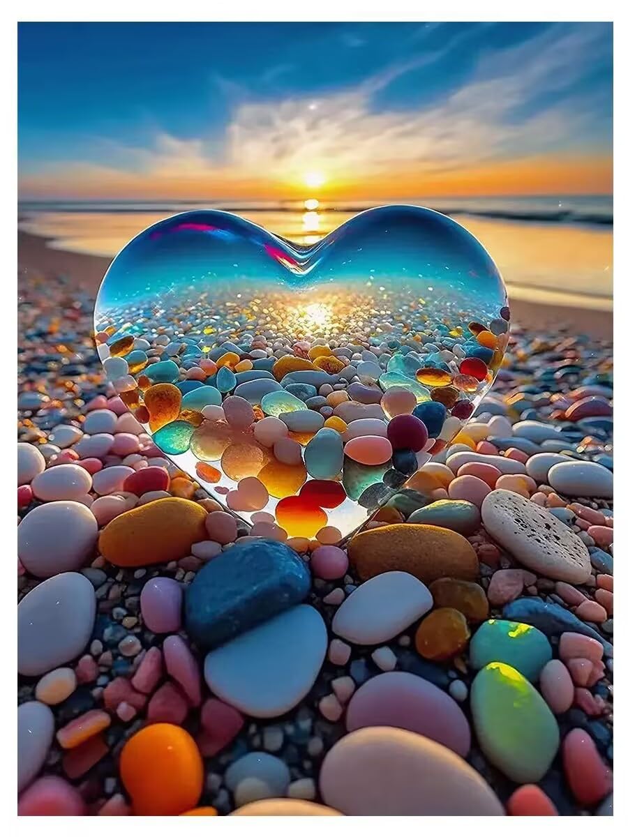 Chilliyin 5D Diamond Painting Kits for Adults Beginners,Heart Love Colored Stone Diamond Art Kits DIY Full Round Drill Diamond Dot Gem Art Kits for Adults,Crafts for Decor 12x16 Inch